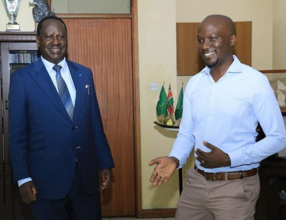 A file image of the late ODM leader Raila Odinga and Former Azimio Press Secretary Dennis Onsarigo.